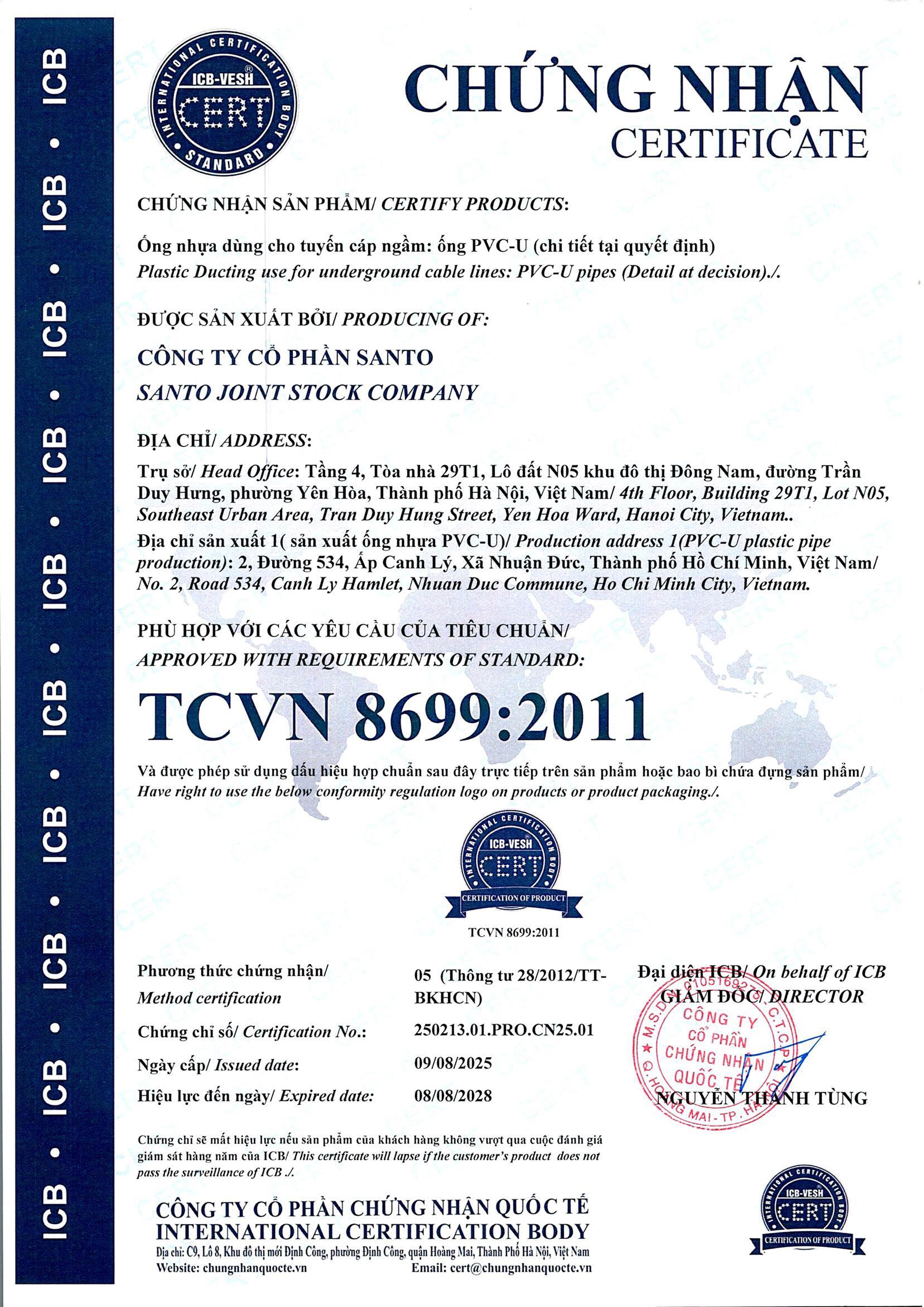 Chứng nhận TCVN 8699:2011 PVC-U